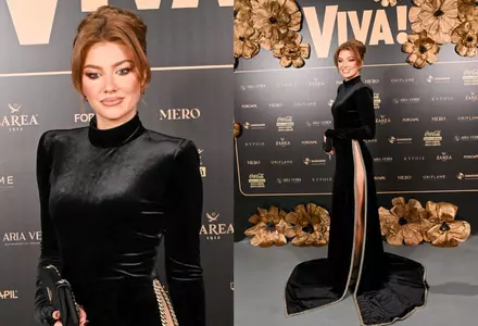 Codruța Filip, apariție spectaculoasă la petrecerea VIVA! 2026. A purtat o rochie super sexy, cu șliț pe picior, prins în lanțuri aurii, cu o trenă lungă din catifea