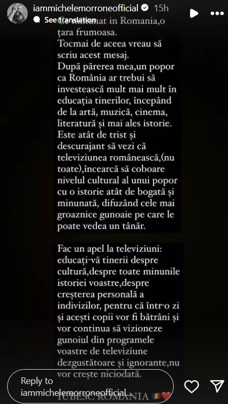 Michele Morrone, despre televiziunile din România 