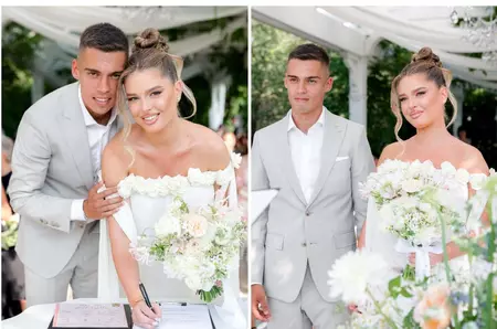 Fotbalistul Cătălin Cîrjan de la Dinamo și Evelyn Tamaș s-au căsătorit și urmează să devină părinți pentru prima oară: "Astăzi, mâine și pentru totdeauna!". Imagini de la cununia civilă