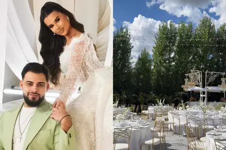 Andra Volos și Robert Lele se căsătoresc religios. Primele imagini de la nuntă: decor spectaculos, mese aranjate cu flori albe, iar mireasa poartă voal cu chipul Maicii Domnului