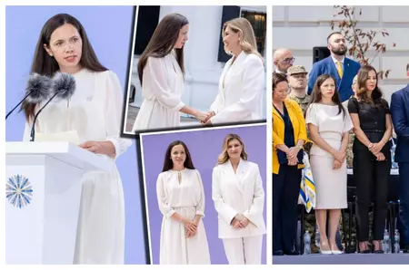 Cât costă rochia purtată de Mirabela Grădinaru în Ucraina. Ținuta este creată de Andreea Raicu
