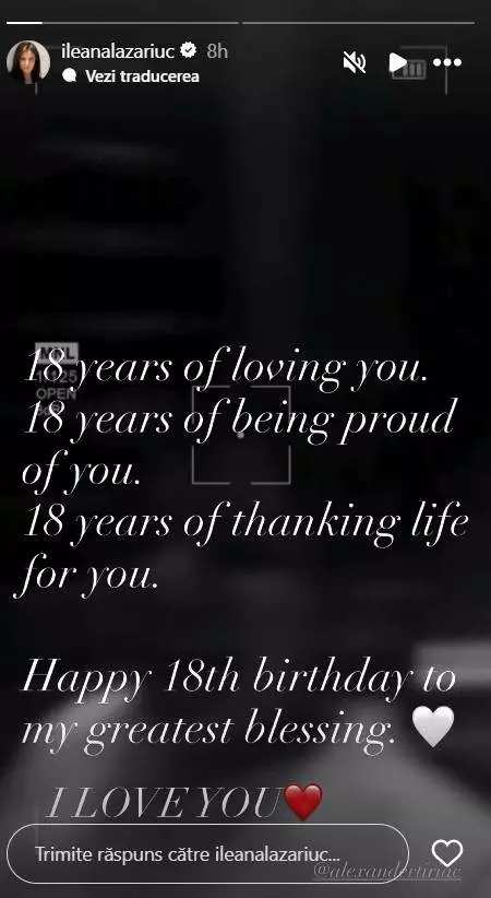 Ileana Lazariuc, urare pentru fiul ei