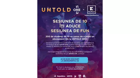 UNTOLD premiază performanța academică și anul acesta prin campania „Student de 10”. 200 de studenți cu media 10 în sesiunea de vară vor primi abonamente General Access gratuite la UNTOLD ONE