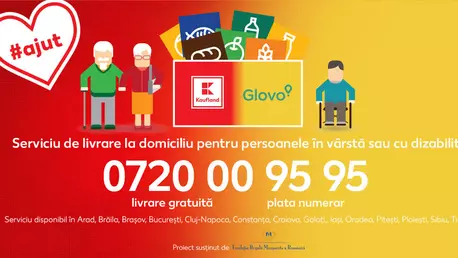 Kaufland și Glovo asigură livrare gratuită și cu plata la domiciliu  pentru persoanele în vârstă sau cu dizabilități
