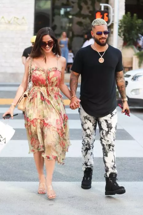Maluma and his girlfriend Natalia Barulich leave lunch at Avra