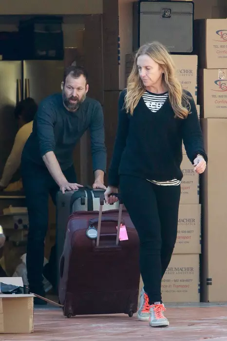EXCLUSIVE: Toni Collette and her husband Dave Galafassi seen collecting several pieces of luggage and bags from an international shipping company in Los Angeles