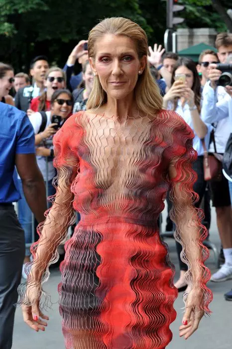 Celine Dion returns at the Hotel de Crillon wearing Iris Van Herpen dress
