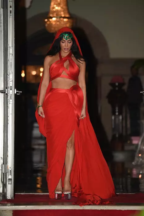 *EXCLUSIVE* Kim Kardashian Stuns in Red and Emeralds at Lavish Ambani Wedding in Mumbai