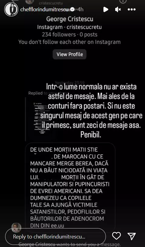 Florin Dumitrescu a răbufnit după ce a primit un mesaj extrem de jignitor.