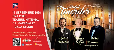 Ediţia 2026 a „DUELULUI TENORILOR”, cu ŞTEFAN von KORCH şi invitaţii,-  pe 14 septembrie la Teatrul Naţional – Sala Studio, în deschiderea stagiunii Musical Extravaganza