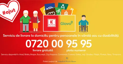 Kaufland și Glovo asigură livrare gratuită și cu plata la domiciliu  pentru persoanele în vârstă sau cu dizabilități