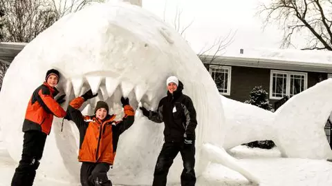 Spectaculos: uite ce rechin au făcut 3 frați, din zăpadă