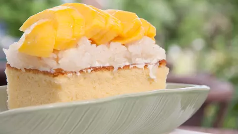 Budincă de orez cu piersici și mango