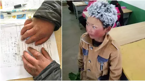 Dupa 5 km de mers pe jos, a ajuns la scoala cu capul si mainile complet inghetate