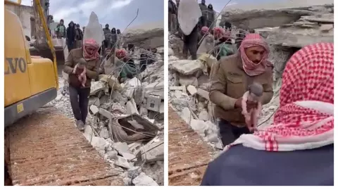Un bebeluș a supraviețuit în mod miraculos, după ce mama lui l-a născut sub dărâmături, în Siria / Video
