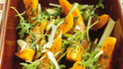 Dovleac cu frunze de rucola, capere si parmezan