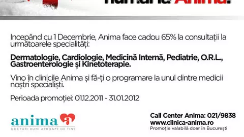 De Sarbatori, Clinica Anima iti ofera consultatii la doar 35 lei