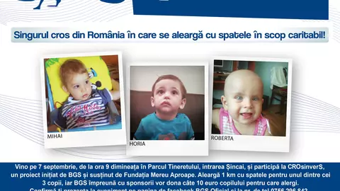 Vino la singurul cros din România la care se aleargă cu spatele pentru 3 copii bolnavi