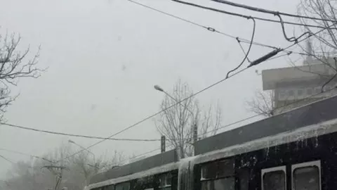 Circulaţia tramvaielor de pe linia 41 a fost blocată din cauza zăpezii. Cum au ajuns călătorii la servici