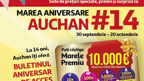 (P) Auchan sărbătorește 14 ani în România cu premii de zeci de mii de euro