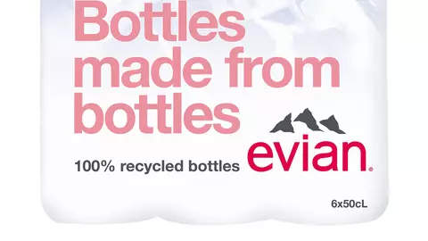 evian 0,5l în ambalaj rPET, din plastic 100% reciclat,  este acum disponibil și în România
