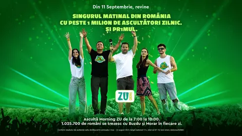 Morning ZU este singurul matinal de radio din România cu peste 1 milion de ascultători zilnic