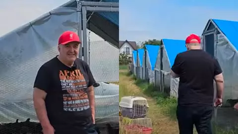 Gospodăria lui Florin Călinescu de la Buftea, de lângă București. Are mai multe cotețe cu găini, dar și silozuri pentru cereale