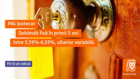 Dobânzi mai bune și un proces și mai rapid pentru creditele ipotecare ING! Din 13 februarie, dobânda fixă de la 5.59% în primii 5 ani. Află condițiile!