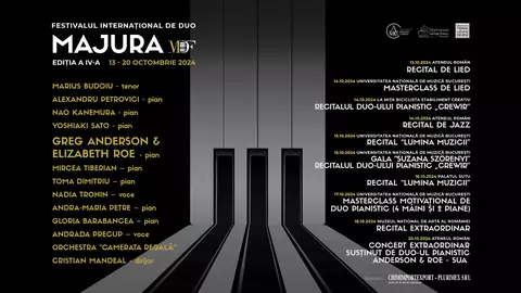 Bucureștiul redevine gazda unicului festival internațional de duo pianistic și lied. Duo Majura celebrează din nou muzica clasică și jazzul, alături de artiști de renume mondial, în câteva locații emblematice ale Capitalei.