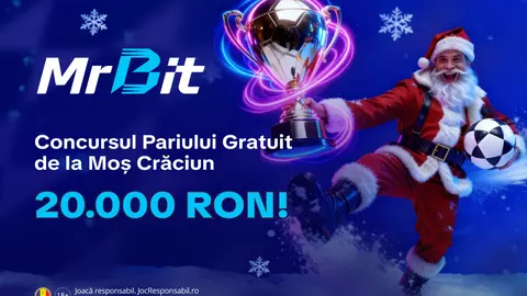 Ia parte la Concursul Pariului Gratuit de la Moș Crăciun! MrBit oferă Free Bet-uri în valoare 20.000 RON