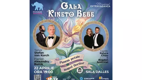 Prima ediţie a Galei Kinetobebe  -„PUNEM PETALE ÎNAPOI FLORILOR”  -  va avea loc pe 22 aprilie la Sala Dalles, la iniţiativa RALUCĂI CHIŞU şi a actorului BOGDAN ACATRINEI