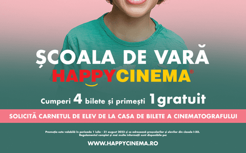 Începe ȘCOALA DE VARĂ HAPPY CINEMA. Te premiem cu bilete gratuite la filme!