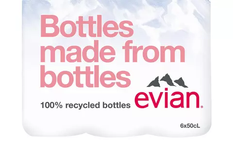 evian 0,5l în ambalaj rPET, din plastic 100% reciclat,  este acum disponibil și în România