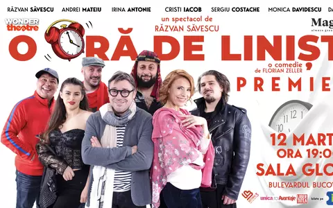 Compania independentă de teatru WonderTheatre anunță premiera spectacolului “O ORĂ DE LINIȘTE” cu Cristi Iacob, Monica Davidescu, Andrei Mateiu și Irina Antonie