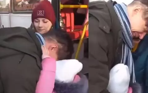Imagini sfâșietoare cu un tată din Ucraina care-și ia la revedere de la fiica lui, pentru a rămâne la război. Lacrimi de durere!