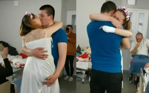 Imagini tulburătoare într-un spital din Ucraina: doi tineri au făcut dansul mirilor după ce mireasa a rămas fără picioare de la o mină rusească