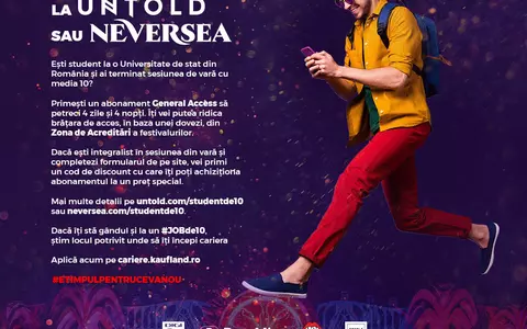 Campania “Student de 10” recompensează studenții cu rezultate exceptionale cu abonamente la cele mai tari festivaluri din lume, Untold si Neversea 2023