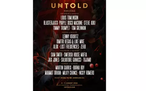 Louis Tomlinson și Tom Grennan vin pentru prima dată la Festivalul Untold! Zerb, Milky Chance, Steve Aoki, Nicky Romero, Blasterjaxx, Jax Jones, Salvatore Ganacci, Mahmut Orhan și Tujamo fac parte din lineup-ul Untold 2024