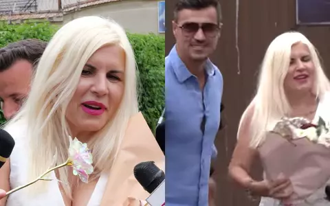 Elena Udrea și Adrian Alexandrov, romantici la ieșirea din închisoare. El i-a adus flori, ea l-a îmbrățișat și l-a pupat / De la cine a primit un buchet de trandafiri din plastic și bancnote false