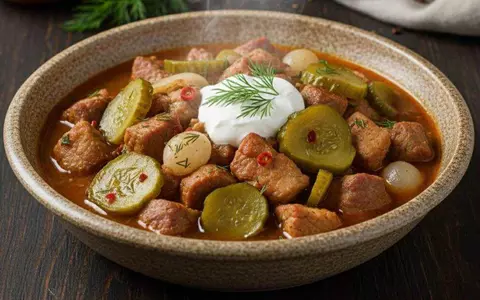 Rețetă de mâncare cu castraveți murați și carne de porc