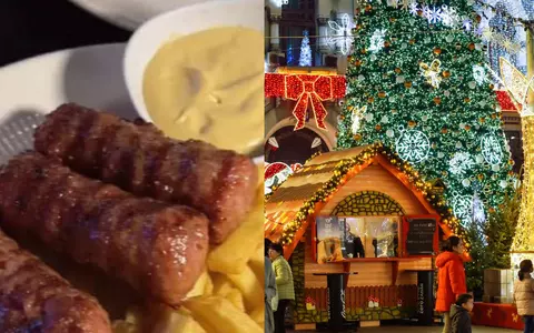 Cât costă trei mici cu cartofi prăjiți la Târgul de Crăciun din Craiova. Prețurile tuturor preparatelor care se găsesc la târg: cât costă shaorma, kurtos și vinul fiert