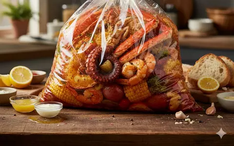 Rețetă de „Boiled bag”, amestec de homar, crab, caracatiţă, creveţi şi legume. Preparatul a devenit viral pe TikTok