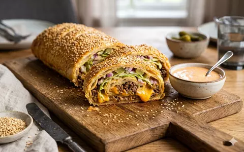 Rețeta „Big Mac Roll”, ruladă cu umplutură de burger cu brânză Cheddar și sos cremos. Preparatul este viral pe TikTok