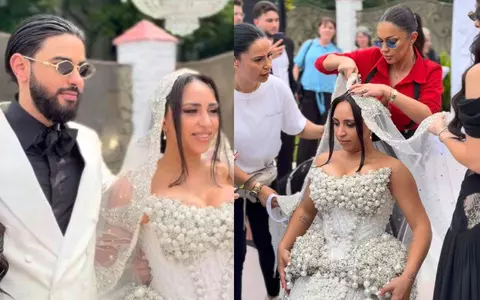 Dani Stoian, fiul lui Florin Salam, s-a însurat cu Mihaela. Imagini emoționante de la nuntă: Mireasa a ales o rochie cu perle, iar artistul și Roxana Dobre s-au asortat