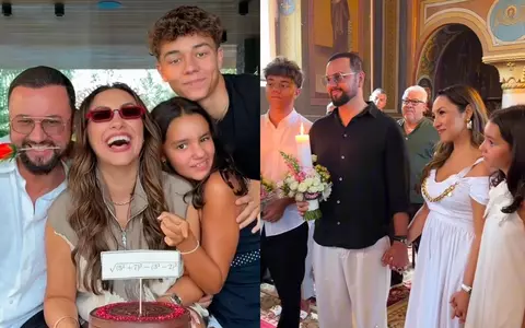 Andra, zi de naștere spectaculoasă, la 40 de ani. Ea și Cătălin Măruță și-au reînnoit jurămintele după 18 ani de căsătorie, la biserică, alături de copii / Petrecerea de după a fost ca o nuntă