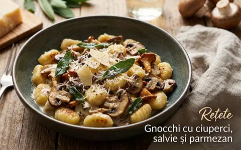 Rețetă de gnocchi cu ciuperci, salvie și parmezan