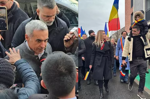 George Simion și Călin Georgescu, mitinguri separate la Alba Iulia. Liderul AUR, însoțit de soție și fiu, s-a plâns de atitudinea jandarmilor: „Nu respectă niște reguli”