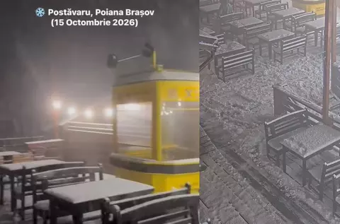Viscol puternic în Poiana Brașov. Imagini spectaculoase cu prima ninsoare din Postăvaru