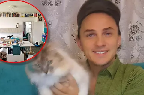 Imagini din apartamentul în care locuiește Mihai Trăistariu. Sufrageria a devenit camera pisicilor