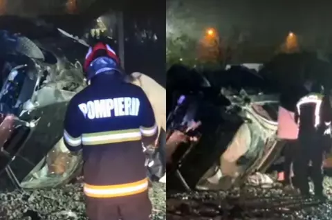 O cântăreață de muzică populară s-a răsturnat cu mașina în Târgu Jiu, după ce a lovit un cap de pod. Cum se simte artista după accident